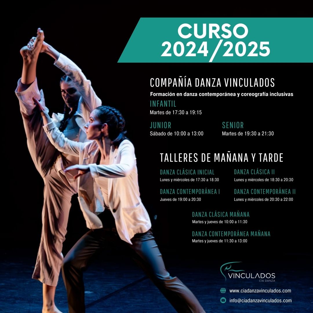 Cartel de los talleres que ofrece Cía. Danza Vinculados durante el curso 2023/2024.